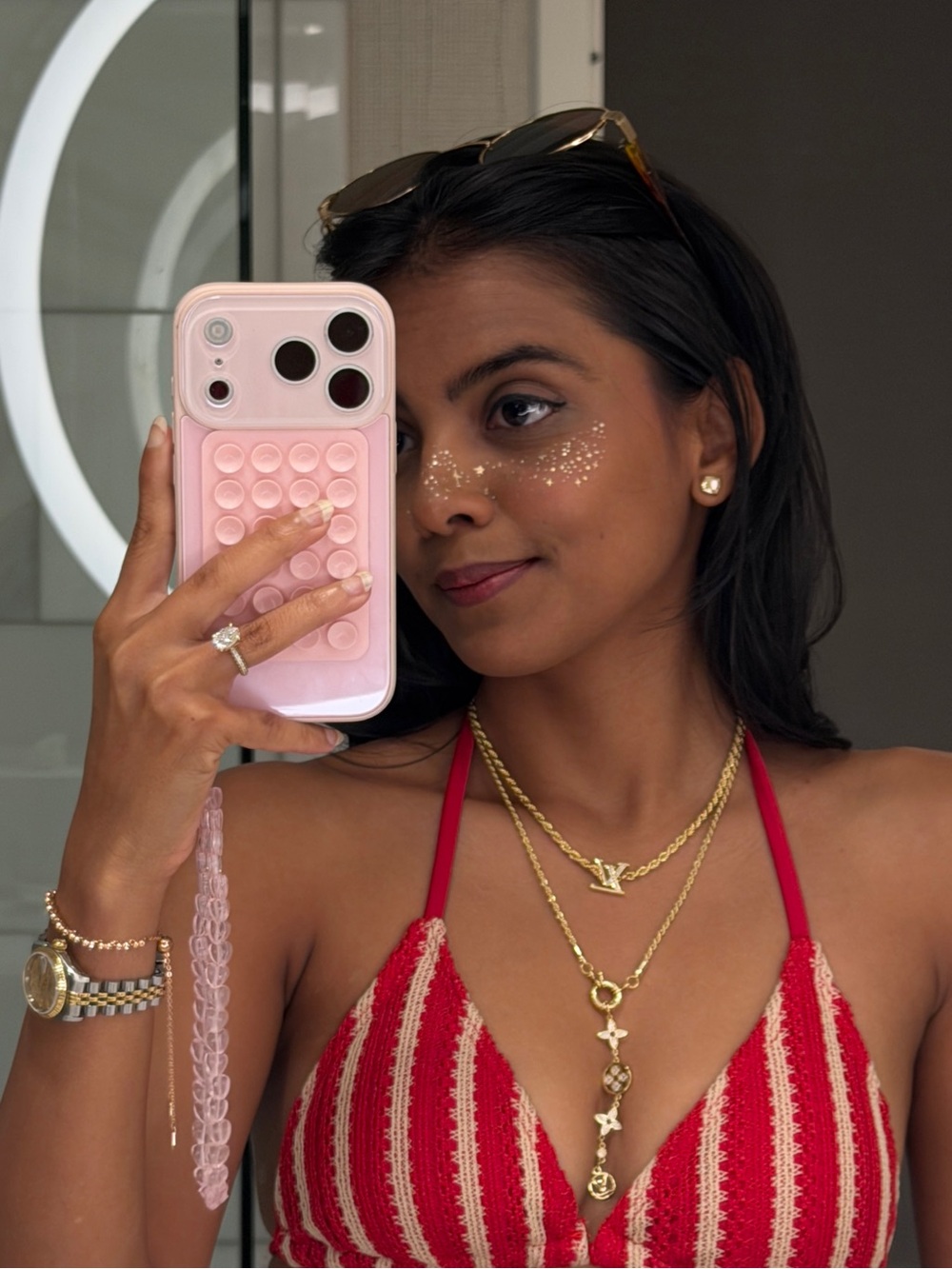 Louis Vuitton Layered Gold Charm Necklace Set